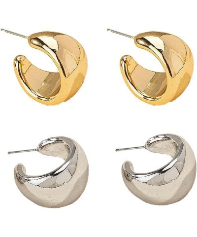 2 Pair gold hoop Earrings for Women,Gold/Silver Chunky Hoop Earring Lightweight Teardrop Design | Hypoallergenic Earring Set,...