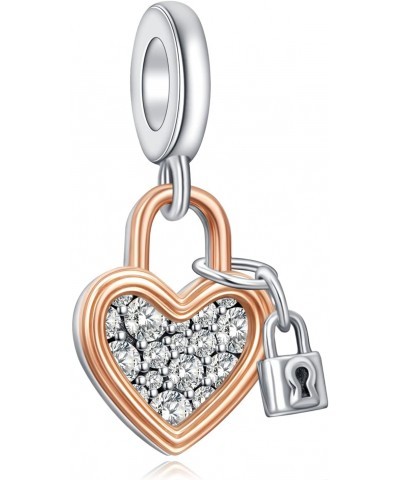 S925 Silver Charm for Bracelet Necklace Sterling Silver Dangles Heart Padlock for Women $9.34 Bracelets