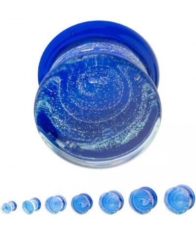 Cobalt Blue Galaxy Sparkle Swirl Design Glass Double Flared Plugs, Sold As Pair 16mm (5/8") $11.47 Body Jewelry