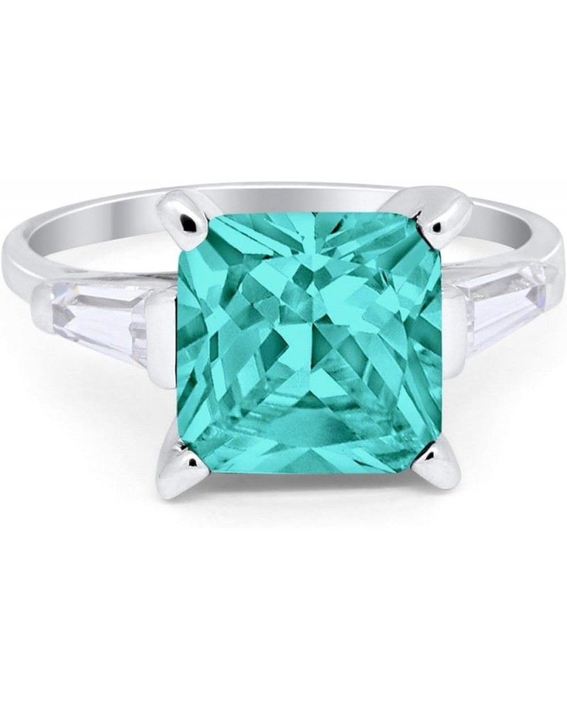 Wedding Engagement Ring Princess Cut Baguette Simulated CZ 925 Sterling Silver Simulated Paraiba Tourmaline CZ $15.95 Rings