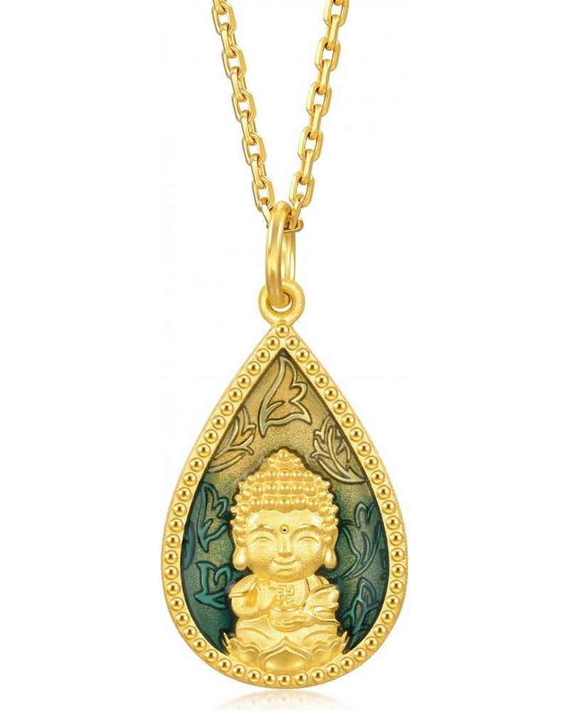 999.9 24K Solid Gold Price-by-Weight Gold Buddha with Blue Veluriyam Pendant for Women and Men 93562P | Not Include the Neckl...