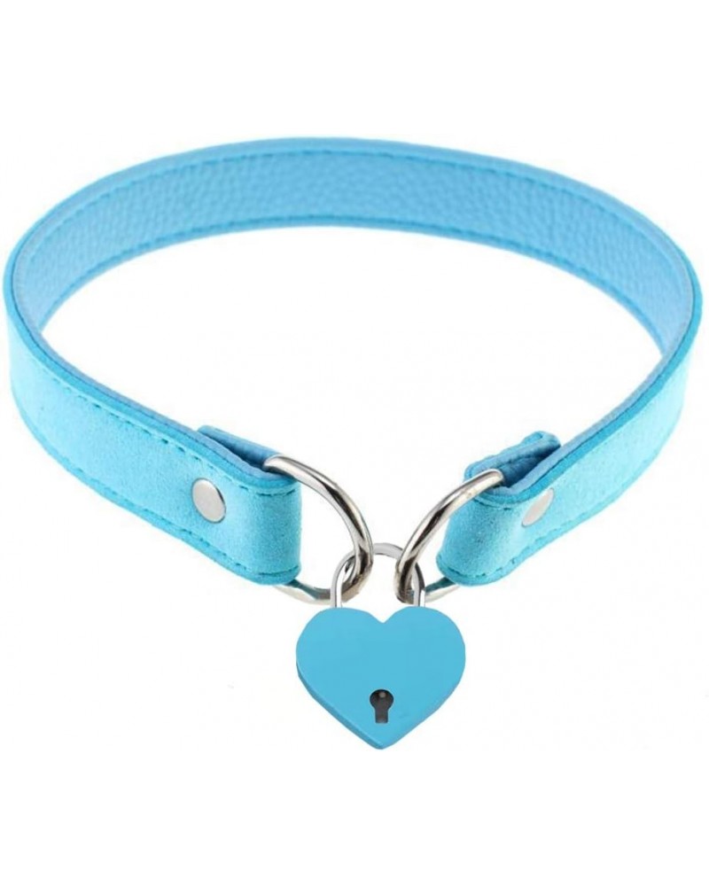 Love Heart Lock Collar Choker Necklace for Women Girl Punk Choker L-Blue Blue Lock $11.00 Necklaces