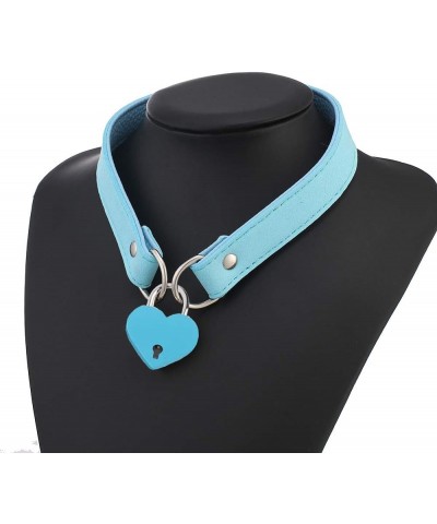 Love Heart Lock Collar Choker Necklace for Women Girl Punk Choker L-Blue Blue Lock $11.00 Necklaces