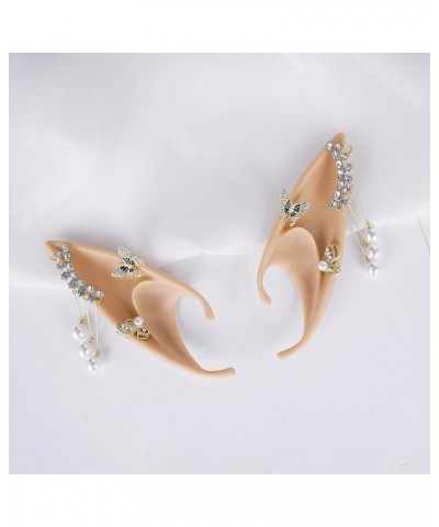 Elf Ears with Butterfly Piercings, Fairy Non-Piercing Ear Cuffs with Earrings Clips for Renaissance Cosplay Costumes Butterfl...