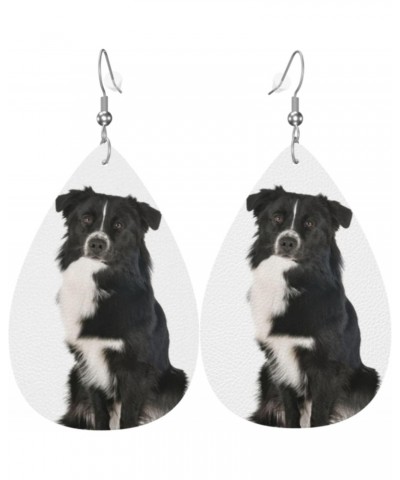 Australian Shepherd Dangle Leather Earrings for Women Girls Faux Leather Teardrop Earrings Metallic Drop Earrings $9.03 Earrings