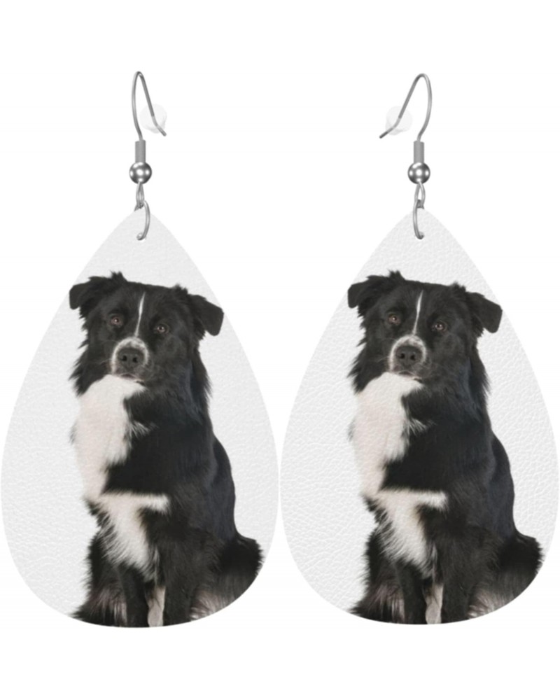 Australian Shepherd Dangle Leather Earrings for Women Girls Faux Leather Teardrop Earrings Metallic Drop Earrings $9.03 Earrings