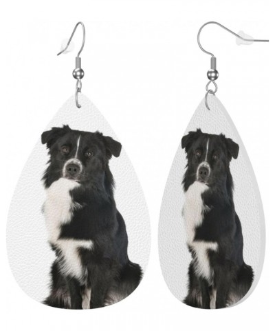 Australian Shepherd Dangle Leather Earrings for Women Girls Faux Leather Teardrop Earrings Metallic Drop Earrings $9.03 Earrings