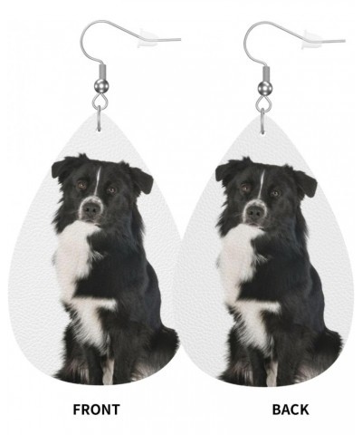 Australian Shepherd Dangle Leather Earrings for Women Girls Faux Leather Teardrop Earrings Metallic Drop Earrings $9.03 Earrings