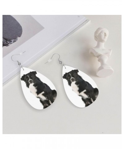 Australian Shepherd Dangle Leather Earrings for Women Girls Faux Leather Teardrop Earrings Metallic Drop Earrings $9.03 Earrings