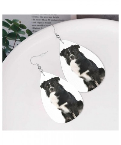 Australian Shepherd Dangle Leather Earrings for Women Girls Faux Leather Teardrop Earrings Metallic Drop Earrings $9.03 Earrings