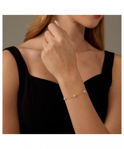 18K Gold Plated Cross Bracelet for Women Dainty Pearl Beaded Bracelet for Girls Minimalist Layering Link Chain Bracelets Tren...