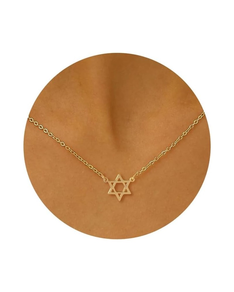 Gold Necklace for Women, 14k Gold Dainty Star of David Flower Sun Evil Eye Infinity Design Simple Pendent Necklace for Girls ...