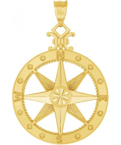 14k Yellow Gold Large Compass Wind Rose Pendant with Rolo Cable, Cuban Curb, or Figaro Chain Necklace 16.0 Inches Cable Chain...