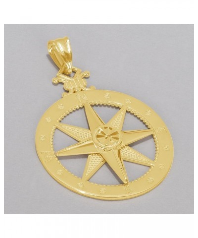 14k Yellow Gold Large Compass Wind Rose Pendant with Rolo Cable, Cuban Curb, or Figaro Chain Necklace 16.0 Inches Cable Chain...