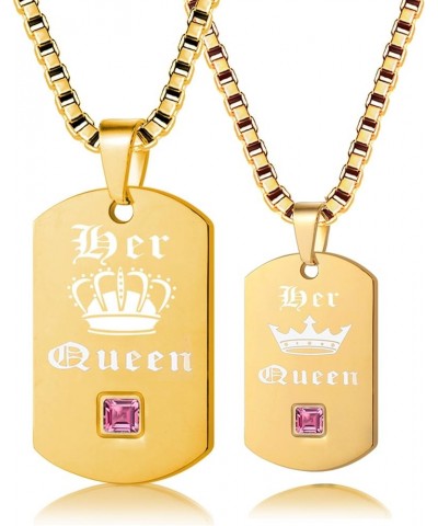 2 pc Gay or Lesbian Pride Dog Tag Titanium Necklaces Set His King Her Queen SN125 (Black, Gold) Gold Her Queen $10.31 Necklaces