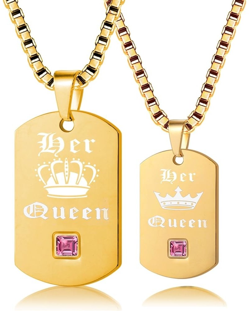 2 pc Gay or Lesbian Pride Dog Tag Titanium Necklaces Set His King Her Queen SN125 (Black, Gold) Gold Her Queen $10.31 Necklaces