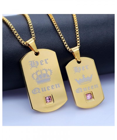 2 pc Gay or Lesbian Pride Dog Tag Titanium Necklaces Set His King Her Queen SN125 (Black, Gold) Gold Her Queen $10.31 Necklaces