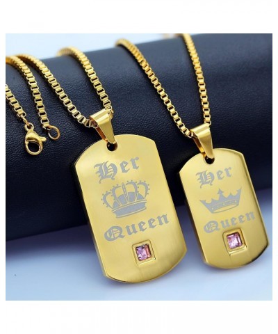 2 pc Gay or Lesbian Pride Dog Tag Titanium Necklaces Set His King Her Queen SN125 (Black, Gold) Gold Her Queen $10.31 Necklaces