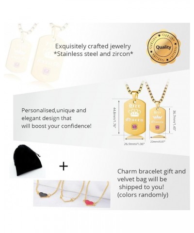 2 pc Gay or Lesbian Pride Dog Tag Titanium Necklaces Set His King Her Queen SN125 (Black, Gold) Gold Her Queen $10.31 Necklaces