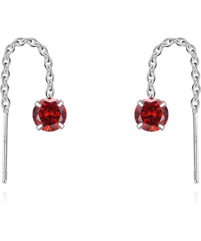 Threader Earrings 925 Silver CZ Drop Pull Through Chain Ear Line Cubic Zirconia Dangle Earrings For Women Red $9.34 Earrings