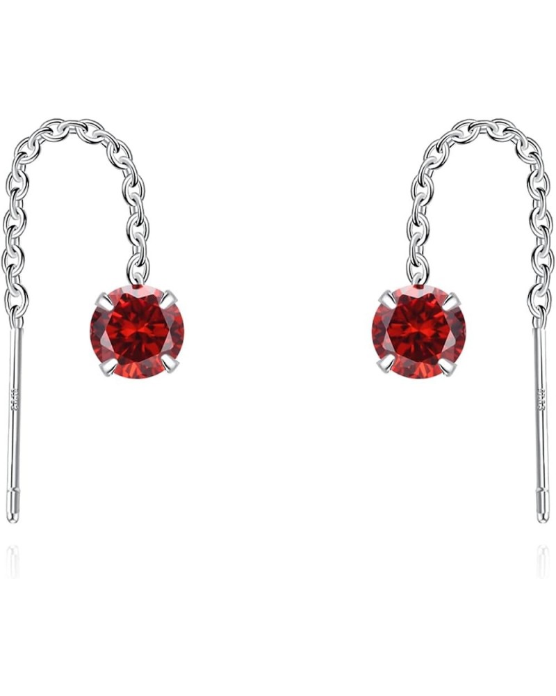 Threader Earrings 925 Silver CZ Drop Pull Through Chain Ear Line Cubic Zirconia Dangle Earrings For Women Red $9.34 Earrings