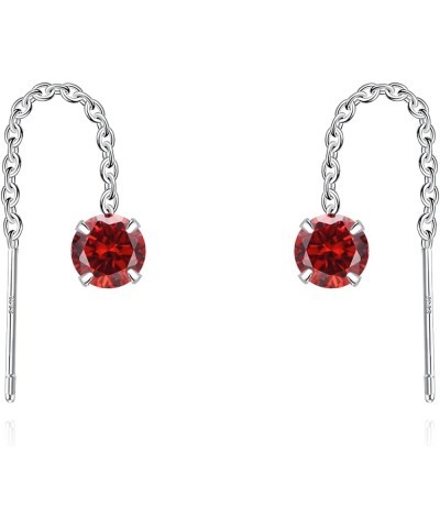 Threader Earrings 925 Silver CZ Drop Pull Through Chain Ear Line Cubic Zirconia Dangle Earrings For Women Red $9.34 Earrings