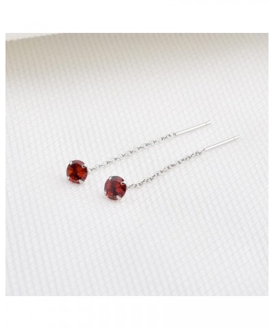 Threader Earrings 925 Silver CZ Drop Pull Through Chain Ear Line Cubic Zirconia Dangle Earrings For Women Red $9.34 Earrings