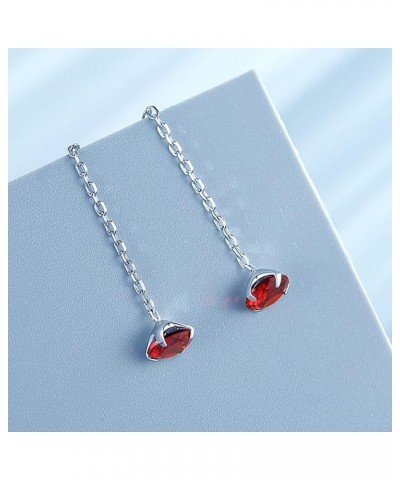 Threader Earrings 925 Silver CZ Drop Pull Through Chain Ear Line Cubic Zirconia Dangle Earrings For Women Red $9.34 Earrings