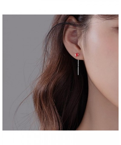 Threader Earrings 925 Silver CZ Drop Pull Through Chain Ear Line Cubic Zirconia Dangle Earrings For Women Red $9.34 Earrings