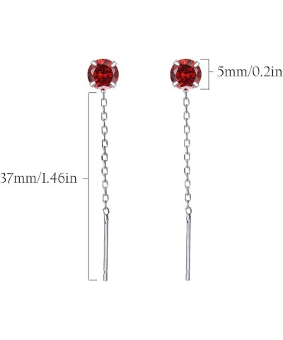 Threader Earrings 925 Silver CZ Drop Pull Through Chain Ear Line Cubic Zirconia Dangle Earrings For Women Red $9.34 Earrings