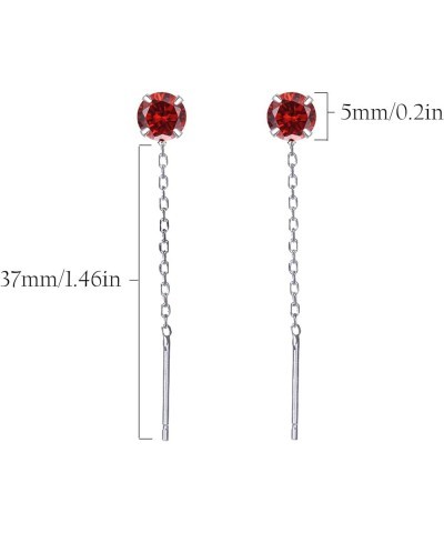 Threader Earrings 925 Silver CZ Drop Pull Through Chain Ear Line Cubic Zirconia Dangle Earrings For Women Red $9.34 Earrings