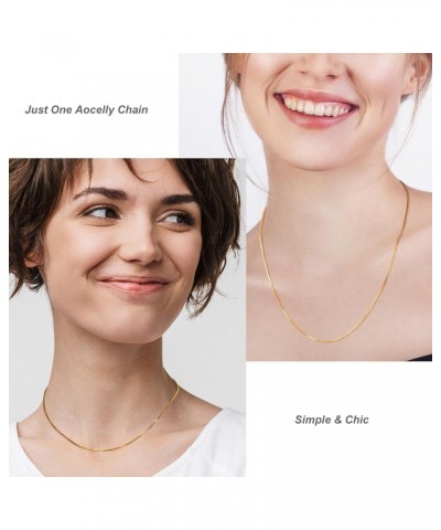 Gold Chain Necklace for Women Sterling Silver,Thin Gold Plated Chains Gold Necklaces Non Tarnish,Simple Gold Box Chain for Wo...