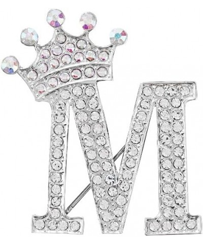 Silver Letters Crystal Crown Initial Brooch Women Letters Brooches Pins for Women Jewelry Gift M $8.25 Brooches & Pins