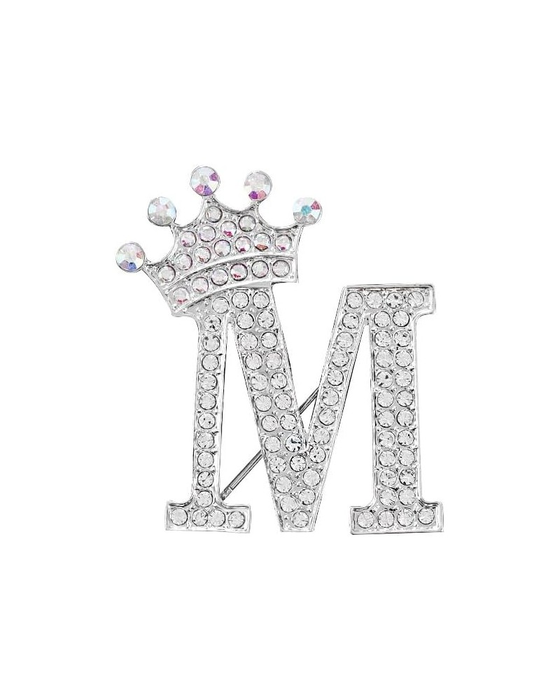 Silver Letters Crystal Crown Initial Brooch Women Letters Brooches Pins for Women Jewelry Gift M $8.25 Brooches & Pins