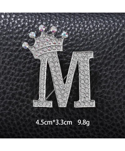 Silver Letters Crystal Crown Initial Brooch Women Letters Brooches Pins for Women Jewelry Gift M $8.25 Brooches & Pins