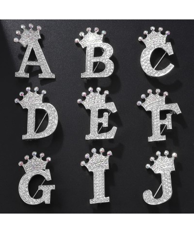 Silver Letters Crystal Crown Initial Brooch Women Letters Brooches Pins for Women Jewelry Gift M $8.25 Brooches & Pins