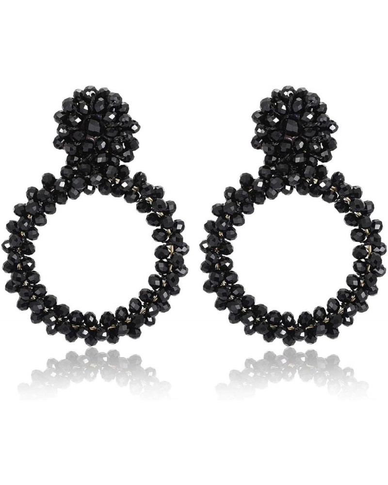 Statement Drop Earrings for Women Beads Dangle Earrings Beaded Wrapped Hoop Drop Earrings Black $7.94 Earrings