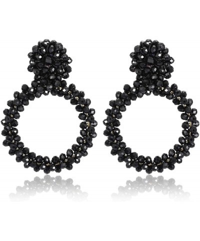 Statement Drop Earrings for Women Beads Dangle Earrings Beaded Wrapped Hoop Drop Earrings Black $7.94 Earrings