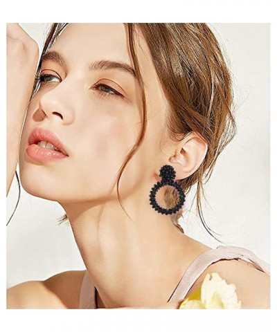 Statement Drop Earrings for Women Beads Dangle Earrings Beaded Wrapped Hoop Drop Earrings Black $7.94 Earrings