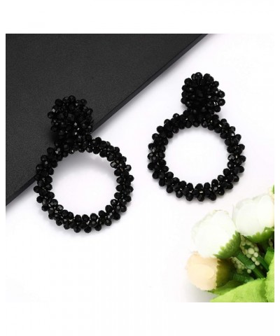 Statement Drop Earrings for Women Beads Dangle Earrings Beaded Wrapped Hoop Drop Earrings Black $7.94 Earrings