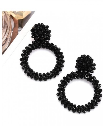 Statement Drop Earrings for Women Beads Dangle Earrings Beaded Wrapped Hoop Drop Earrings Black $7.94 Earrings