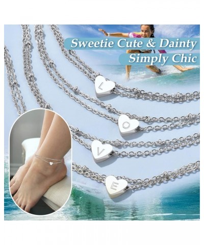 Chic Heart Anklet, Women Summer Beach Foot Chain, A to Z Initial Ankle Bracelet, Adjustable, Silver Color -Send Gift Box Z-si...