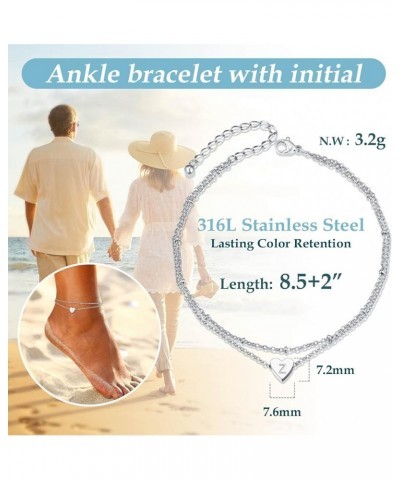 Chic Heart Anklet, Women Summer Beach Foot Chain, A to Z Initial Ankle Bracelet, Adjustable, Silver Color -Send Gift Box Z-si...