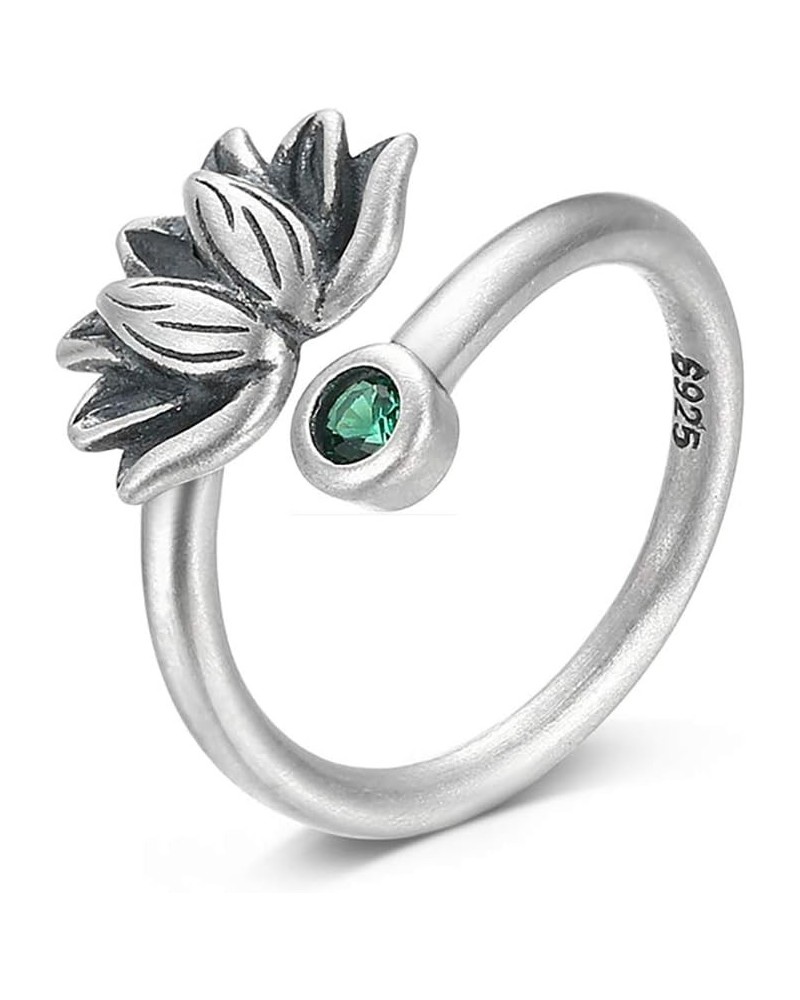 LOVECOM Real 925 Sterling Silver Lotus Open Rings for Women Men Gifts Vintage Floral Finger Ring Silver Fashion Party Jewelry...