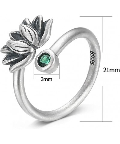 LOVECOM Real 925 Sterling Silver Lotus Open Rings for Women Men Gifts Vintage Floral Finger Ring Silver Fashion Party Jewelry...