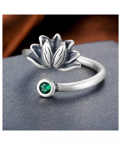 LOVECOM Real 925 Sterling Silver Lotus Open Rings for Women Men Gifts Vintage Floral Finger Ring Silver Fashion Party Jewelry...