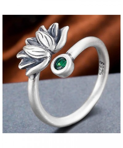 LOVECOM Real 925 Sterling Silver Lotus Open Rings for Women Men Gifts Vintage Floral Finger Ring Silver Fashion Party Jewelry...