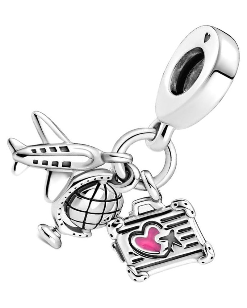 Airplane, Globe & Suitcase Dangle Charm Fit Women Bracelet Necklaces Fashion Gifts 925 Sterling Silver DIY Jewelry $6.35 Brac...