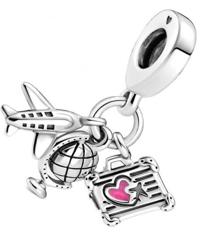 Airplane, Globe & Suitcase Dangle Charm Fit Women Bracelet Necklaces Fashion Gifts 925 Sterling Silver DIY Jewelry $6.35 Brac...