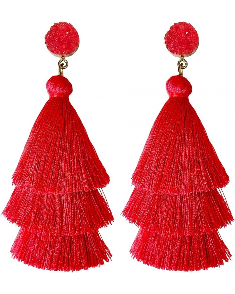 Layered Tassel Earrings for Women Bohemian Colorful Tiered Tassel Dangle Drop Earrings for Christmas Mother's Day Gift Red $6...